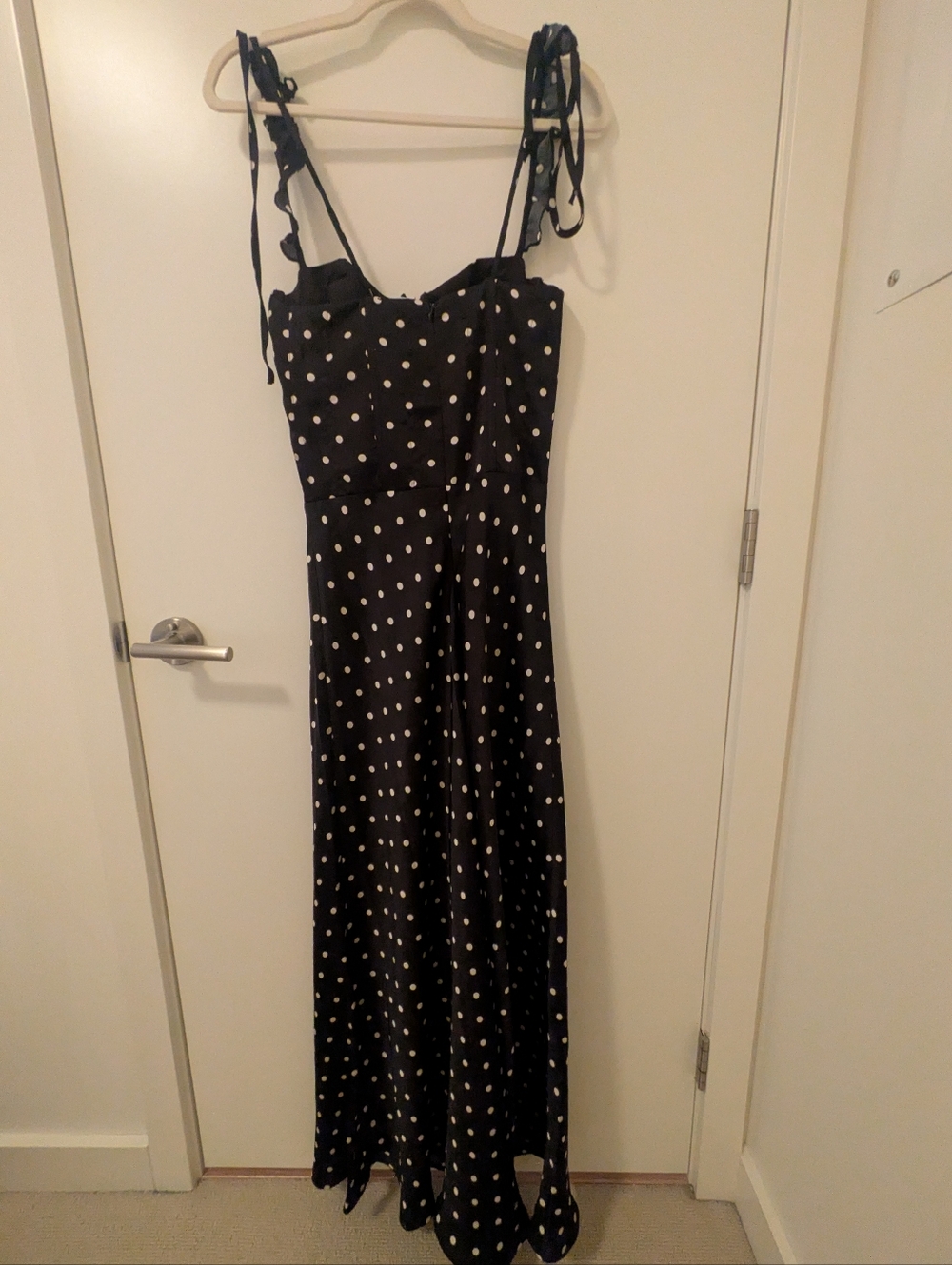 Polka Dot Corset Fit Black Maxi Dress - Picture 4 of 5